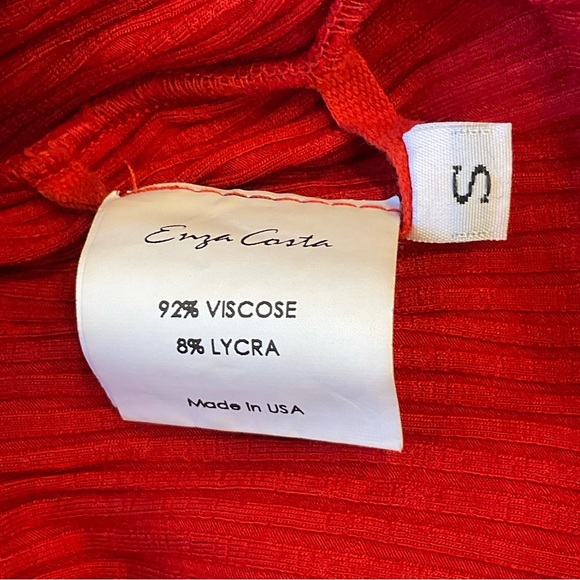Enza Costa Viscose Rib Twist Back, Long Sleeve Red Midi Cocktail Dress, Sz S - Picture 6 of 14